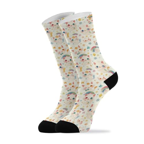 Cute Cartoon Cats Rainbow Childish athletic crew socks running casual wicking athletic crew socks (2-Pair)