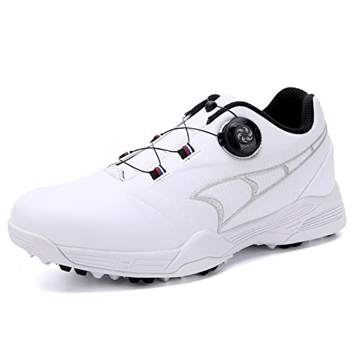 Zapatos de Golf Profesionales para Hombre Impermeables Antideslizantes Giratorios con Hebilla Retráctil Zapatos de Golf Blanco EU43 Cover