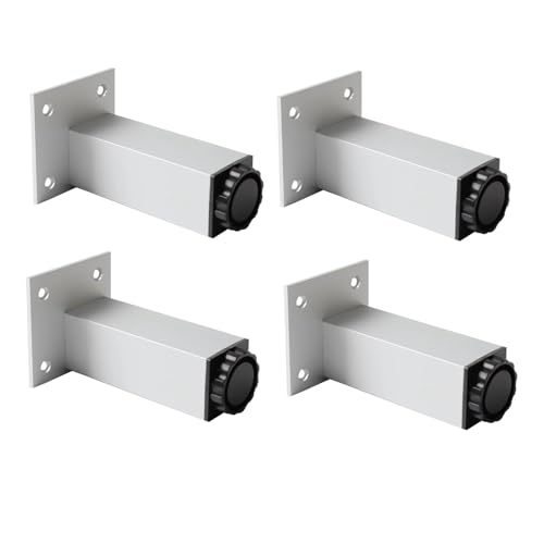 高さ調節脚、4個 正方形ソファ脚 シルバー ソファー足 アルミ合金 | 陽極酸化表面処理 ソファ専用脚 選択でき高: 3-40cm DIY用家具 サポート脚 ソファーの脚 椅子 デスク 食器棚 家具 会議用のデスク 化粧台 8cm