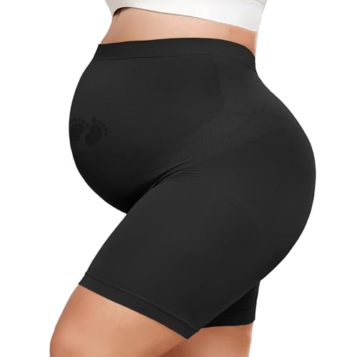 Y25D Maternity Shapewear for Under Dresses Over Belly Pregnancy Underwear Mid-Thigh High Waist Shorts Panties for Baby Shower Black