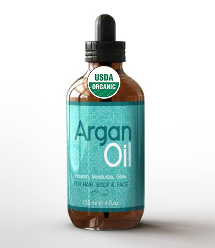 Pure Organic Argan Oil - Moroccan Oil - Argan Oil for Skin â€“ Argan Oil Cold Pressed - Moroccan Argan Oil for Face Glowing, Body, Healthy Hairs and Nails (4 FL Oz)