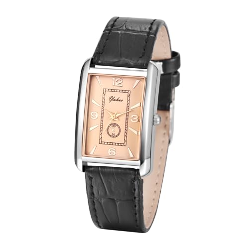 Lancardo Retro Vintage Square Watch: Men Women Quartz Analog Silver Tone Case Crocodile Pattern Leather Business Casual Dress Couple Wrist Watch