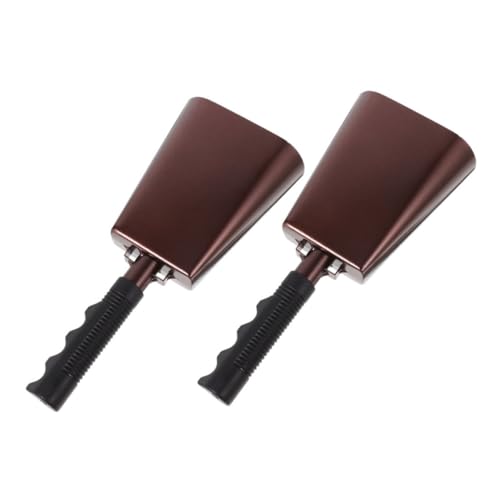 HEMOTON Cheering Bells for Sports 2pcs Metal Cowbells Handles Hand Bells for Parties Noisemakers for Fun