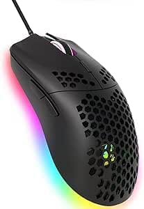 Mouse da gioco cablato, J900 6 RGB Lighting 6400 DPI Programmabile USB Gaming Mouse con 6 pulsanti, design ergonomico a nido d'ape per PC gamers e utenti Xbox e PS4 - Bianco