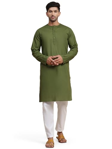 Image of Men's Pure Cotton Solid Kurta Pajama Set Round Neck Casual Yoga Dress
