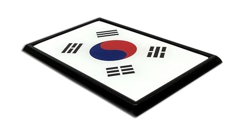 Image of Elektroplate Premium South Korea Flag All Metal Black Frame Chrome Emblem for Cars, Trucks, and All Auto | Universal Fit at 2.5 inch x 3.8 inch | Weatherproof