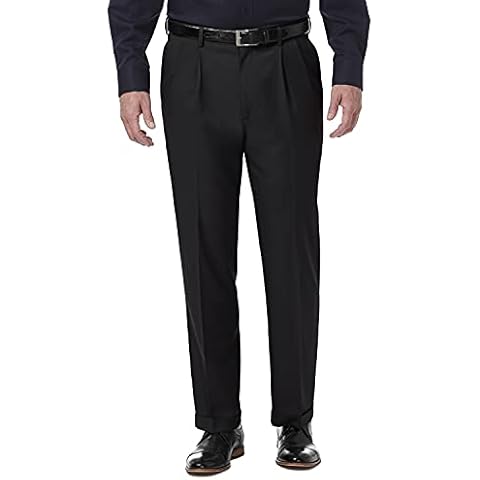 Haggar Men's Premium Comfort Classic Fit Pleat Expandable Waist Pant, Black, 38W x 30L Cover