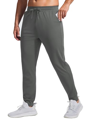 PINSPARK Mens Athletic Joggers Pants with Zipper Pockets Lightweight Quick Dry Workout Track Gym Pants Dark Gray M