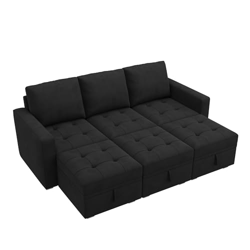 Image of HONBAY Modular Sectional Couch Sleeper Sofa Bed with Storage Seats Oversized Sectional Couches for Living Room,Black