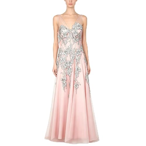 Sleeveless Silk Lace Maxi Dress | Haute Couture Evening Gown Pink