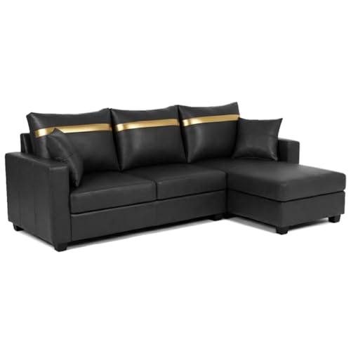 Image of FURNY Arossa 4 Seater Leatherette RHS L Shape Sofa Set (Black) Premium Finish| Durable Comfort | Ideal for Living Room