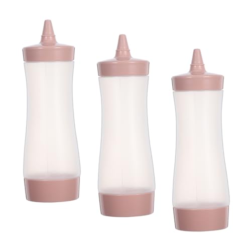 CIYODO 3PCS Pink Plastic Squeeze Condiment Bottles for Ketchup Mustard and Dressings for Bbq Camping and Easy Dispensing Leakproof Design for Controlled Pouring