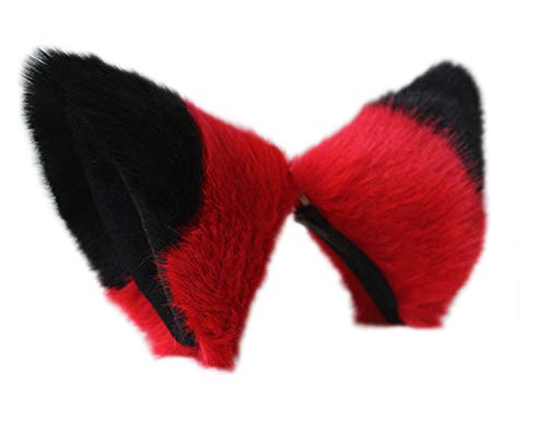 Cat Fox Ears Kitty Costume Halloween Cosplay Fancy Dress Many colors Kits (Red with Black Tips (Black inside))