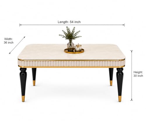 Image of 4 Seater Dining Table Set with Nano Composite Marble Top, Solid Wood Base & 4 Upholstered Chairs, Modern Dining Table Set for Home & Dining Room Furniture (Cream, White Marble Top, 4 Seater)