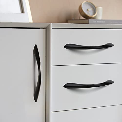 Image of Black Cabinet Pulls 5 Inch Arch Twisted Matte Black Handles Drawer Kitchen Cupboard Bathroom Dresser Cabinet Hardware Zinc Alloy 5 Pack