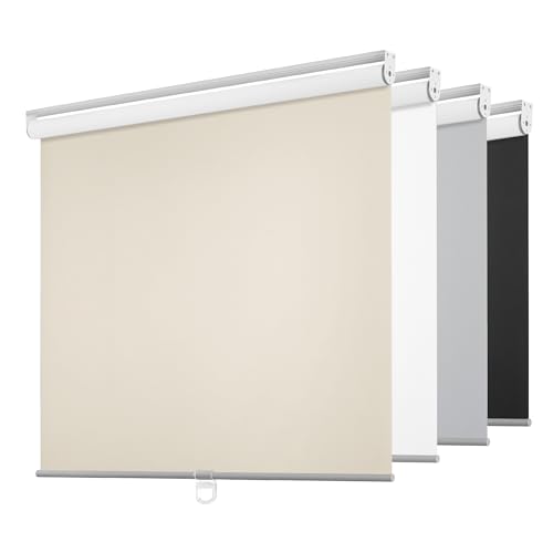 ChrisDowa Cordless Free-Stop100% Blackout Blinds for Windows, Roller Windows Shades with Thermal Insulated, UV Protection Fabric for Living Room, Office and Home. Easy to Install.Beige,50" W X 72" H