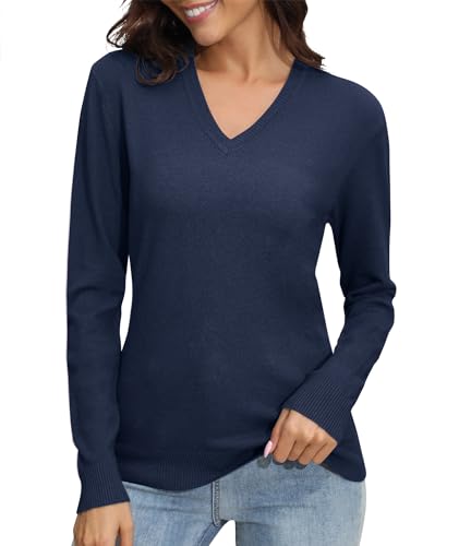 Image of EXCHIC Women's Long Sleeve V-Neck Casual Sweaters Fall Classic Soft Knit Top 2026 Fit Basic Pullover Tops