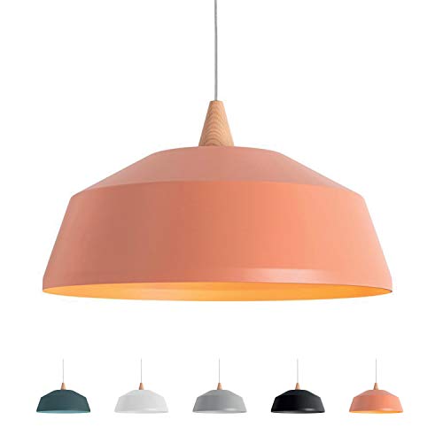 L+ Lampe à suspension moderne culot E27 en métal avec élément en bois (terre cuite, 35 cm)