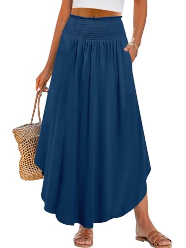 Image of ANRABESS Women's Maxi Skirts Summer Boho Floral High Waisted Flowy Swing Pleated Beach Long Skirt with Pockets
