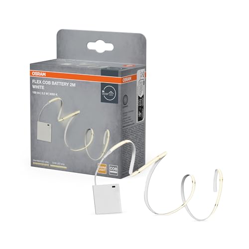 OSRAM FLEX Strisce COB decorative a batteria con luce bianca calda, 2 m, 3,3W, 150lm, 3000K, 830 bianco caldo, IP20, giallo, silicone, sorgenti luminose non sostituibili