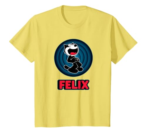 Happy Felix Cat Cartoon Circle Retro Felix Cat Comics T-Shirt, Youth, Lemon Yellow, Small
