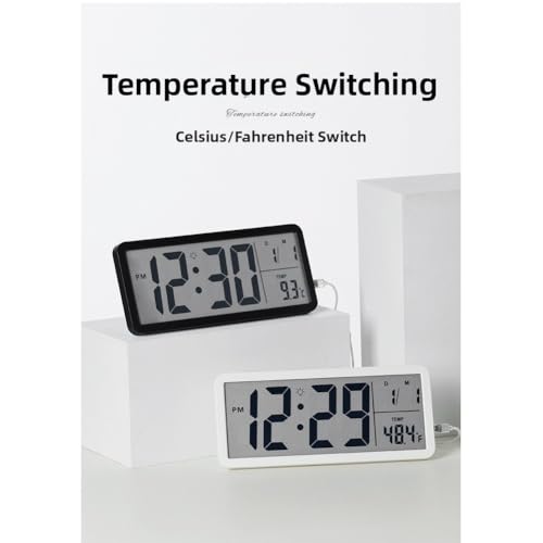 Grande horloge murale LCD à veilleuse douce et capteurs météo - 6