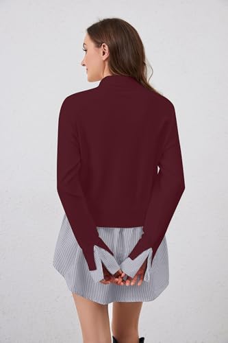 Image of Women Asymmetrical Patchwork Sweaters Slit Turtleneck Pullover Sweater Dress 2 in 1 Sweater Shirt Tunic Sweater Tops