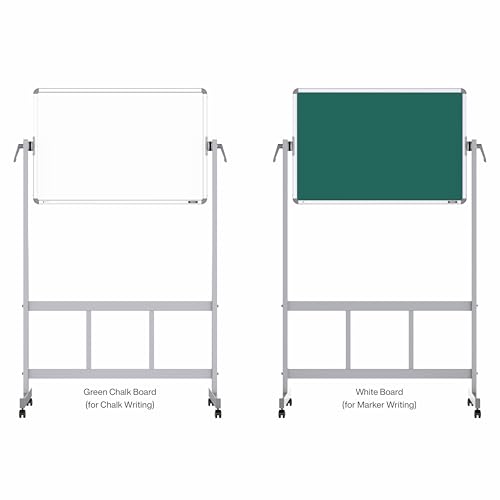 Image of Pragati Systems 360 Revolving Whiteboard Stand for Home, Office & School with Built-in 2x3 Feet Double-Sided Prima Magnetic Writing Board (White + Chalk), Magnets, White Board Duster and Markers