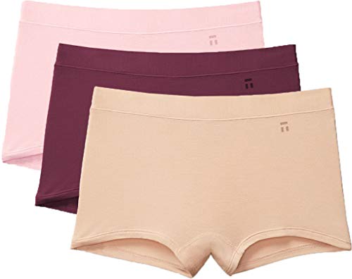 Tommy John Women's Second Skin Boyshort Panties - 3 Pack - Comfortable Boxer Brief Underwear for Women (Maple Sugar/Blush/Winetasting, X-Large)