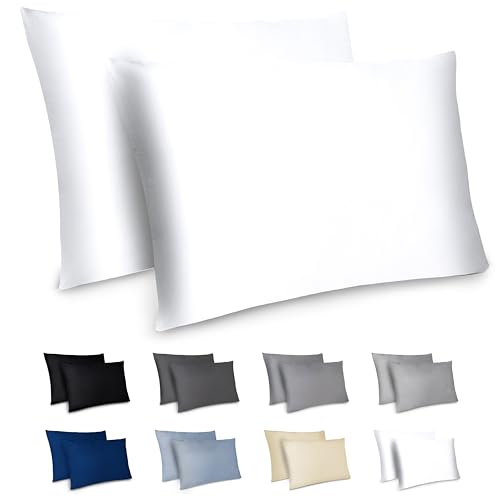 Dreamzie Funda Almohada 50x70cm - Lote de 2 de Microfibra con Cremallera Certficadas Oeko Tex - Funda Almohada Suave y Cepillada - Blanco