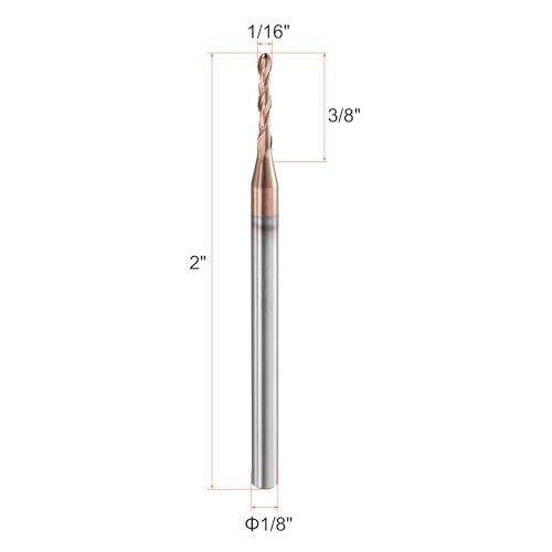 Image of HARFINGTON Ball Nose End Mill 2 Flute 1 /16 inch Diameter 1 /8 inch Shank Tungsten Carbide TiAlN Coated Spiral CNC Router Bits 3 /8 inch Cutting Length Single End Ball for Carving Engraving Grinding