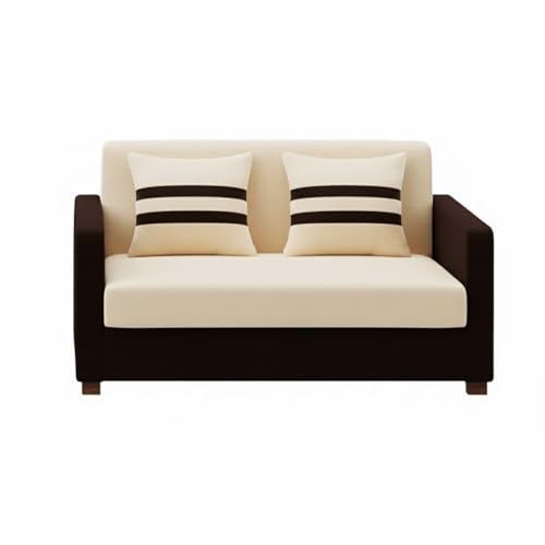 Image of FURNY Lifestylio 2 Seater Fabric Sofa Set (Cream-Dark Brown) Premium Velvet Finish | Ideal for Living Rooms, Offices