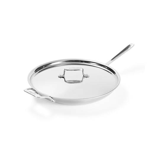 All-Clad D5 5-Ply Brushed Stainless Steel Fry Pan with Lid, 14 Inch, Compatible with Any Stovetop Including Induction, Oven Broiler Safe 600F, Pots and Pans, Frying Pan, Skillet, Cookware, Silver