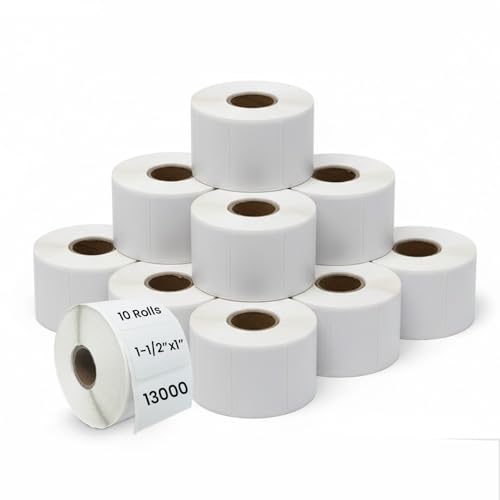 1 1/2" × 1" Direct Thermal Printer Labels, 10 Rolls, 13,000 Matte White Thermal Barcode Labels with Strong Adhesive, 1" Core Compatible with Zebra & Eltron Printers (No Ink or Toner Needed)