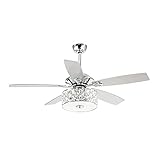 Ceiling Fans with Lights Crystal Chandelier Ceiling Fan with Remote Control, 52 Inch, Chrome