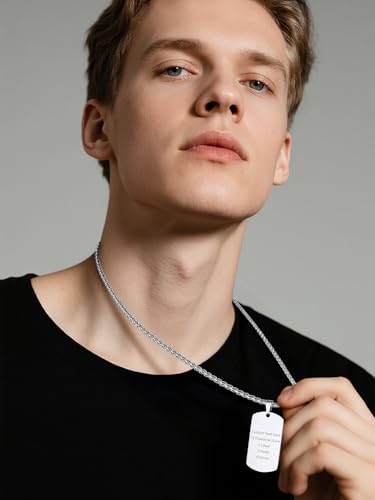 Supcare Individualisiert Herren Dog Tag Kette, Personalisiert Erkennungsmarke mit Gravur Option, Hypoallergen Medizinisches 316L-Stahl, Personalisierte Kette Herren für Vatertag und Weihnachten