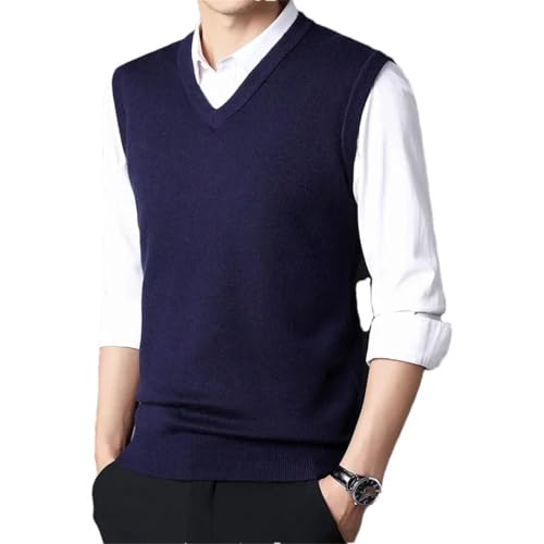 Men's Winter Solid Color V-Neck Knitted Vest Casual Warm Sweater Fashion Versatile Top
