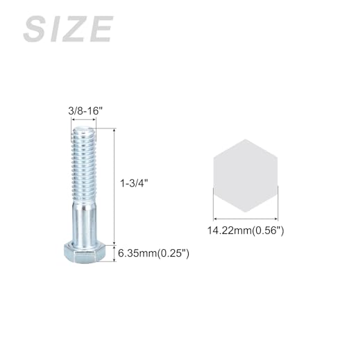 Image of METALLIXITY Hex Bolts (3 /8-16x1-3 /4) 10Pcs, Carbon Steel Zinc Plated Partial Threaded, Coarse Thread UNC Hex Head Screw Bolt - for Furniture Repair, Silver