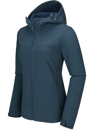 CAMEL CROWN Womens Fleece Lined Softshell Jacket Hooded Waterproof Windproof Lightweight Insulated Winbreaker Hiking Camping