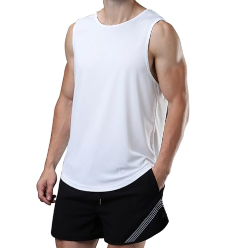 meioro Herren Mesh Tank Top, Atmungsaktives Ärmellose Shirt Angepasste Muskelshirt, Sport Rundhals Tank Tops Männer Sommer Gym Workout Funktionsshirt Bodybuilding Fitness Unterhemd(Weiß,L) meioro Herren Mesh Tank Top, Atmungsaktives Ärmellose Shirt Angepasste Muskelshirt, Sport Rundhals Tank Tops Männer Sommer Gym Workout Funktionsshirt Bodybuilding Fitness Unterhemd(Weiß,L)