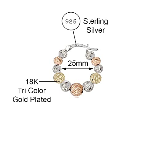 Savlano 925 Sterling Silver Beaded Round Hoop Earrings – 18K Gold Tri Color Plated Hoop Earrings for Women - Made In Italy Comes with Savlano Gift Box4