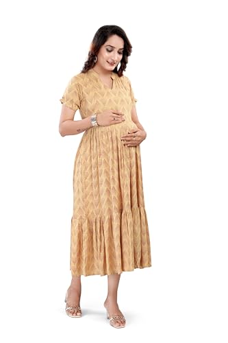 Image of B2F Women's Flared Anarkali Maternity Dress, Feeding Kurti with Concealed Zip for Pre & Post Pregnancy
