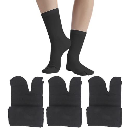 3Pair Black Flip Flop Socks, Comfortable Split Toe Sock, Elastic Cotton Socks, Non Slip Toe/Wicking Cotton Sock for Women Men