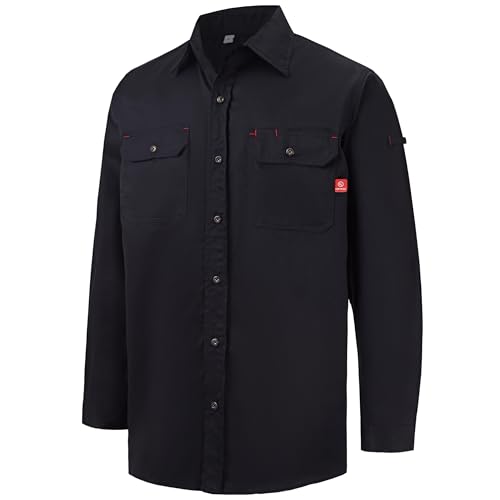 JURFEYANG FR Shirts for Men 6.5oz Welding Shirt Flame Resistant NFPA2112 Fire Retardant Long Sleeve Work Shirts Black XL