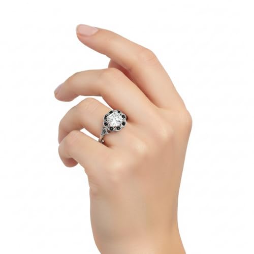 Image of Choose Your Gemstone Vintage Halo Diamond CZ Engagement Ring Sterling Silver Cushion Shape Vintage Engagement Rings Minimal Modern Design Birthday Gift Wedding Gift US Size 4 to 12