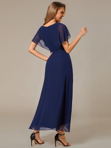 Image of Ever-Pretty Women's Formal Dress A Line V Neck Applique Waist Tea Length Wedding Guest Dress 02027