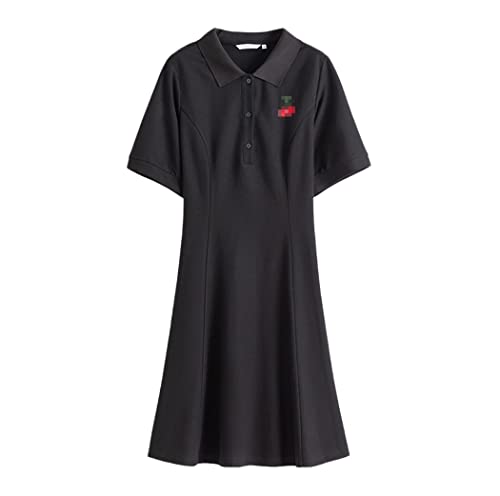 Robe mi-longue à col polo Haitpant broderie fine cerise noir L