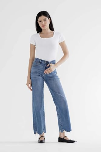 SALT TREE Mica Denim - High Rise Wide Leg with Hem Detail Jeans - MDP-W32183