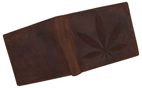 Genuine Leather RFID Bifold Mens Marijuana Leaf Logo Wallet3