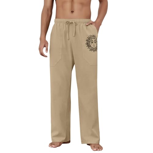 Puimentiua Cotton Linen Pants Men, Summer Beach Pants Loose Fit with Elastic Waist Drawstring2